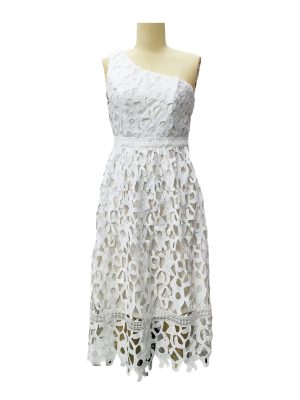One Shoulder Premium Lace Midi Dress