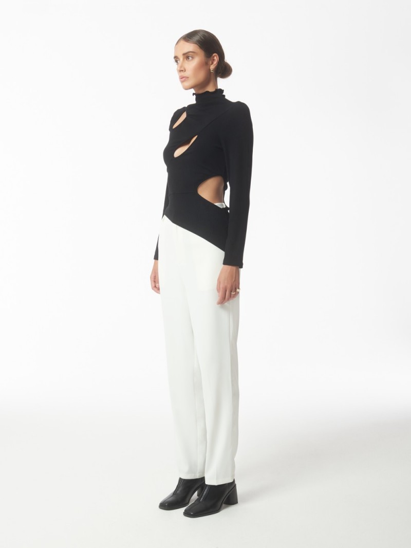 Black Long sleeves cutout uneven top (3)