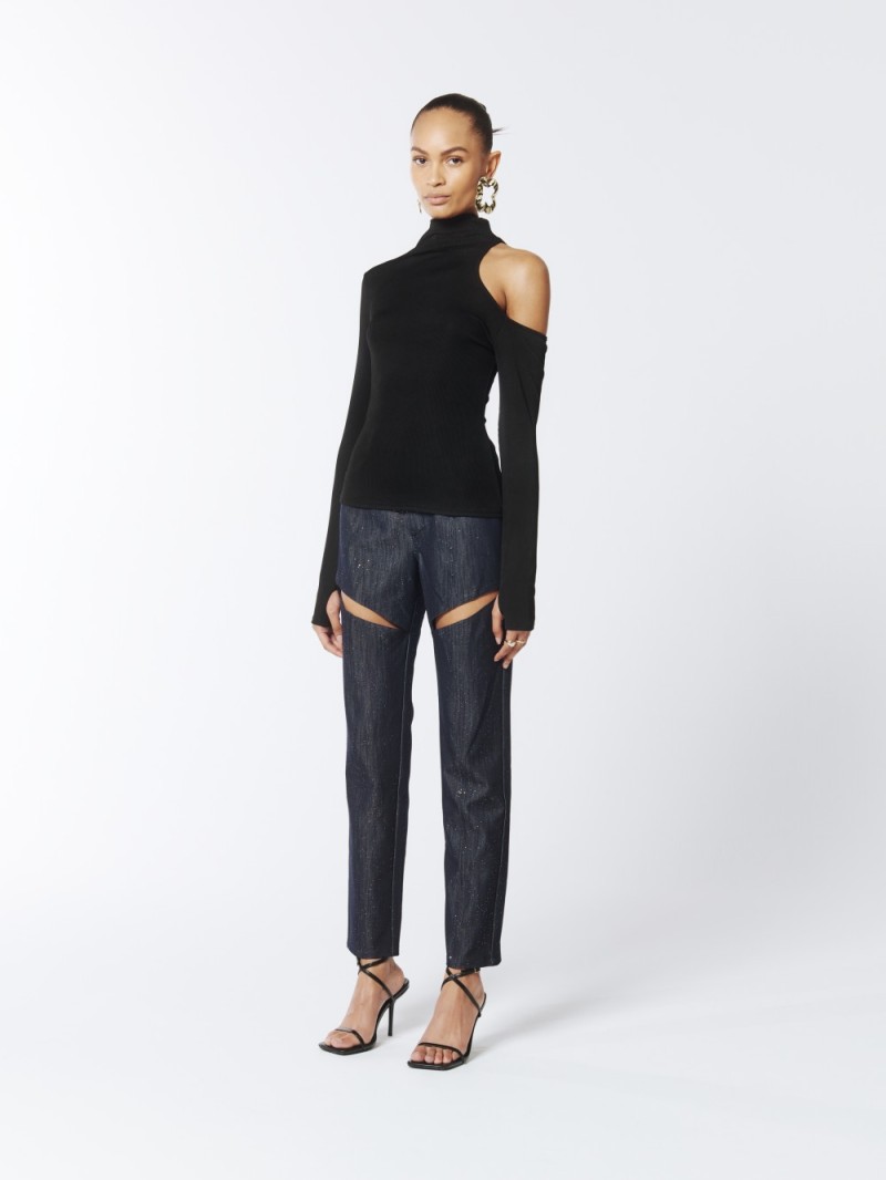 Black One-Shoulder Cutout Turtleneck Pullover (2)