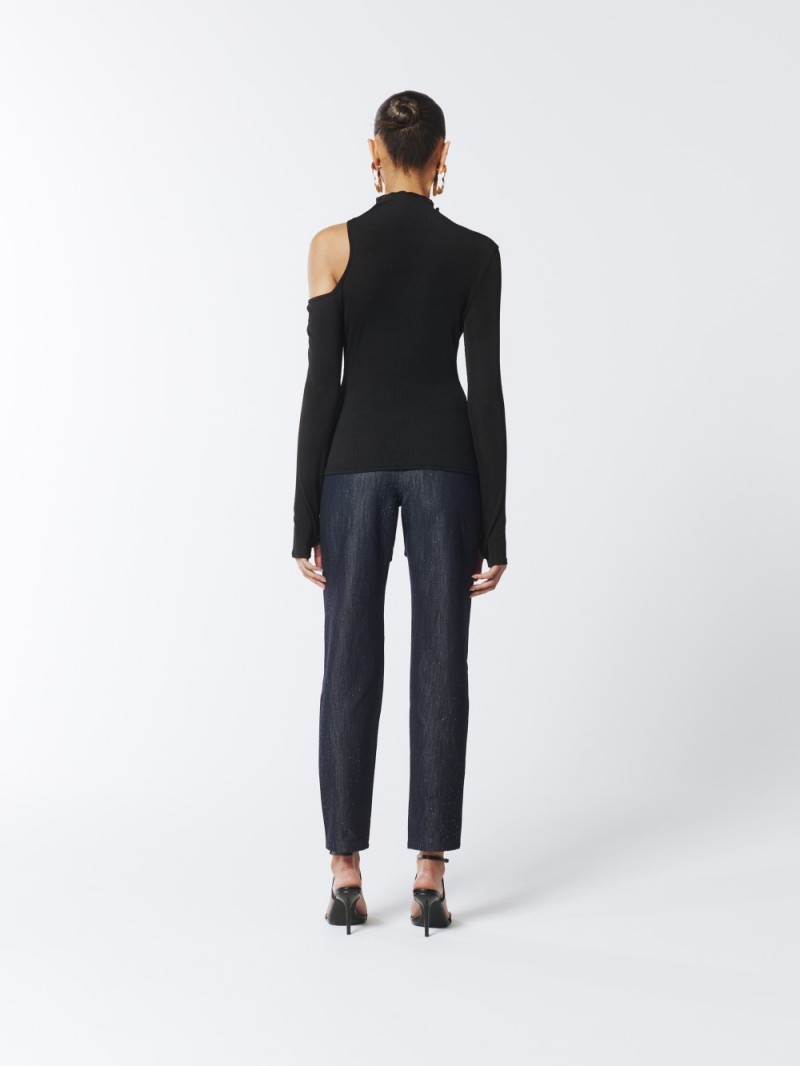 Black One-Shoulder Cutout Turtleneck Pullover (4)