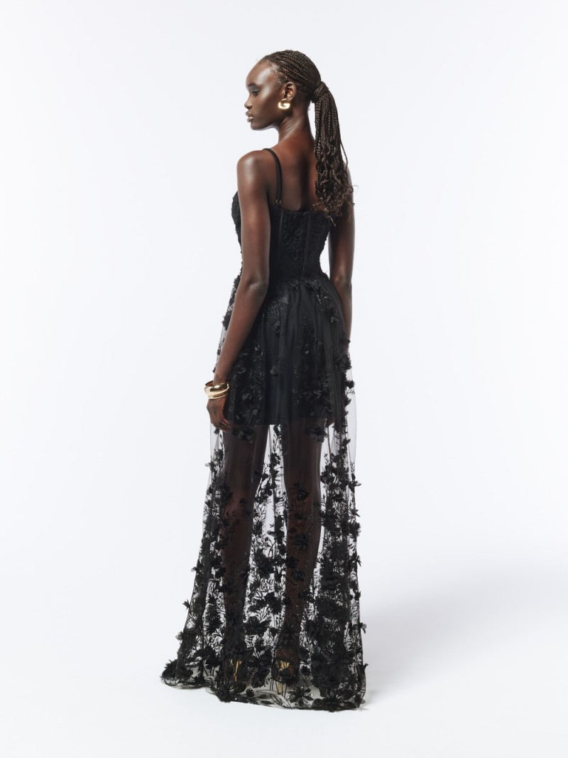 Sexy Black 3D Floral Sheer Dress (2)