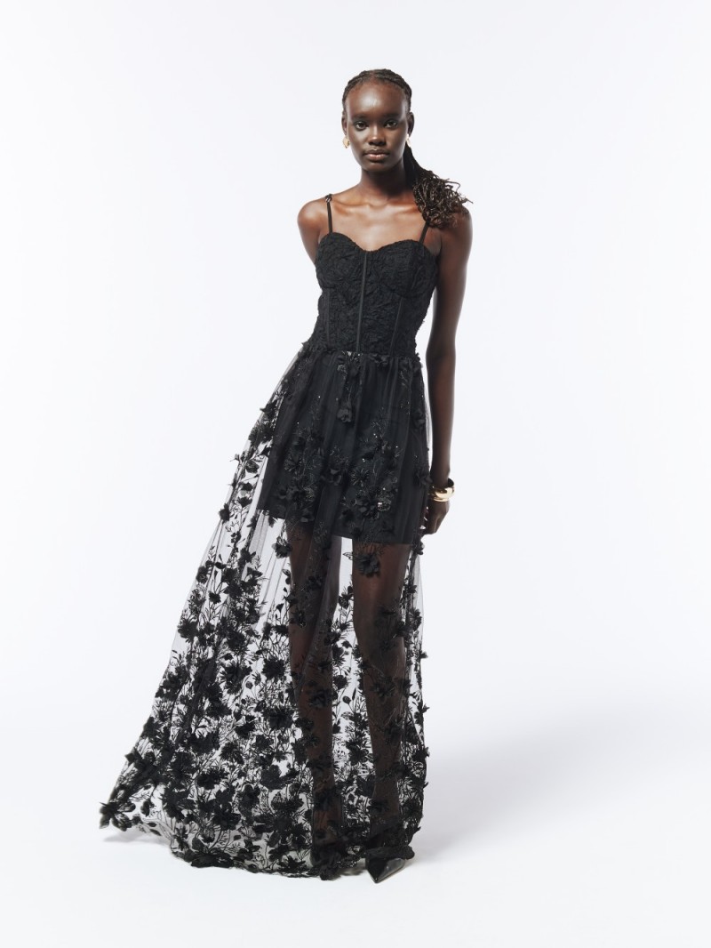 Sexy Black 3D Floral Sheer Dress (3)