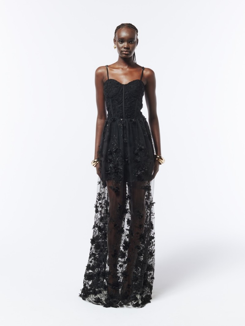 Sexy Black 3D Floral Sheer Dress (4)